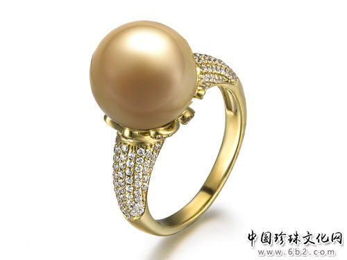 【涵雅】 天然南洋金珍珠黄18K金女士戒指